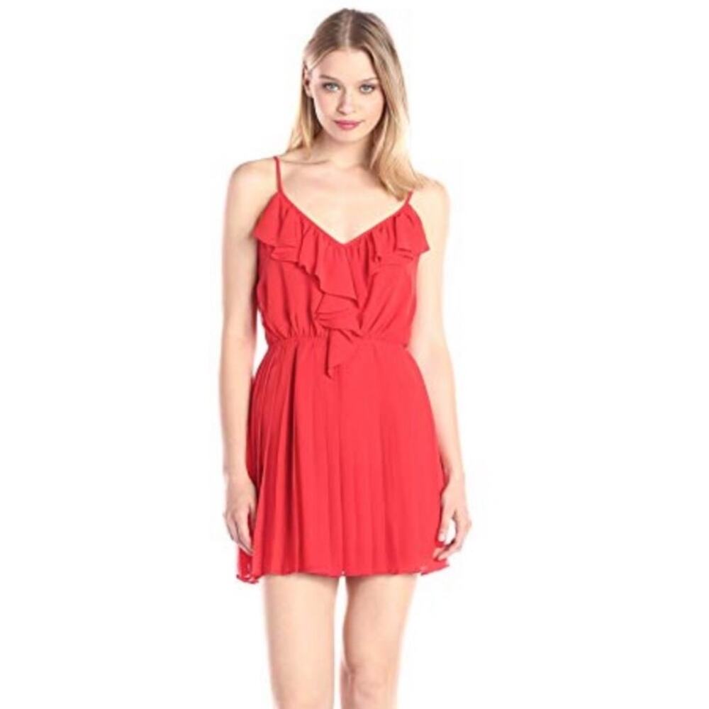 BCBGeneration deep orange, ruffle, V-neck chiffon, mini dress size M